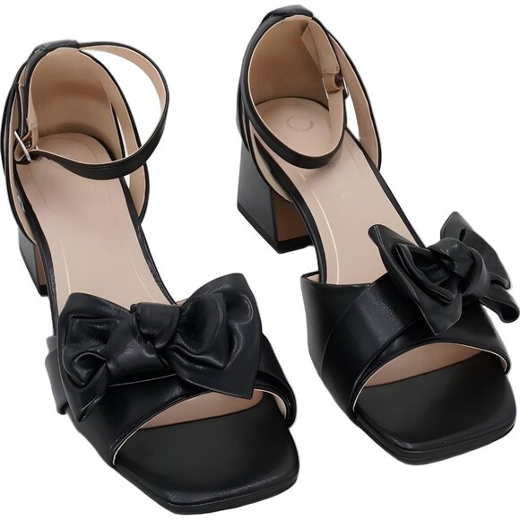 Journee Collection Zevi Bow Ankle Strap Heeled Sandals Black Women's US 8.5W - Picture 1 of 6